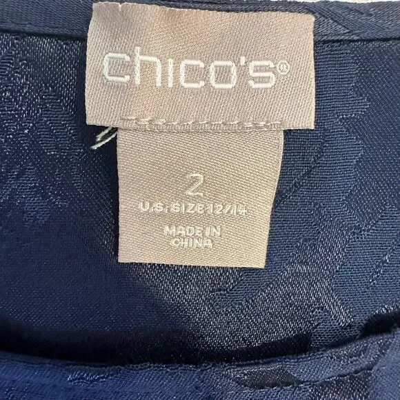 Chico's Women's Size 2 (12-14) Navy Blue Jacquard Dolman Sleeve‎ Top Rayon - Picture 2 of 9